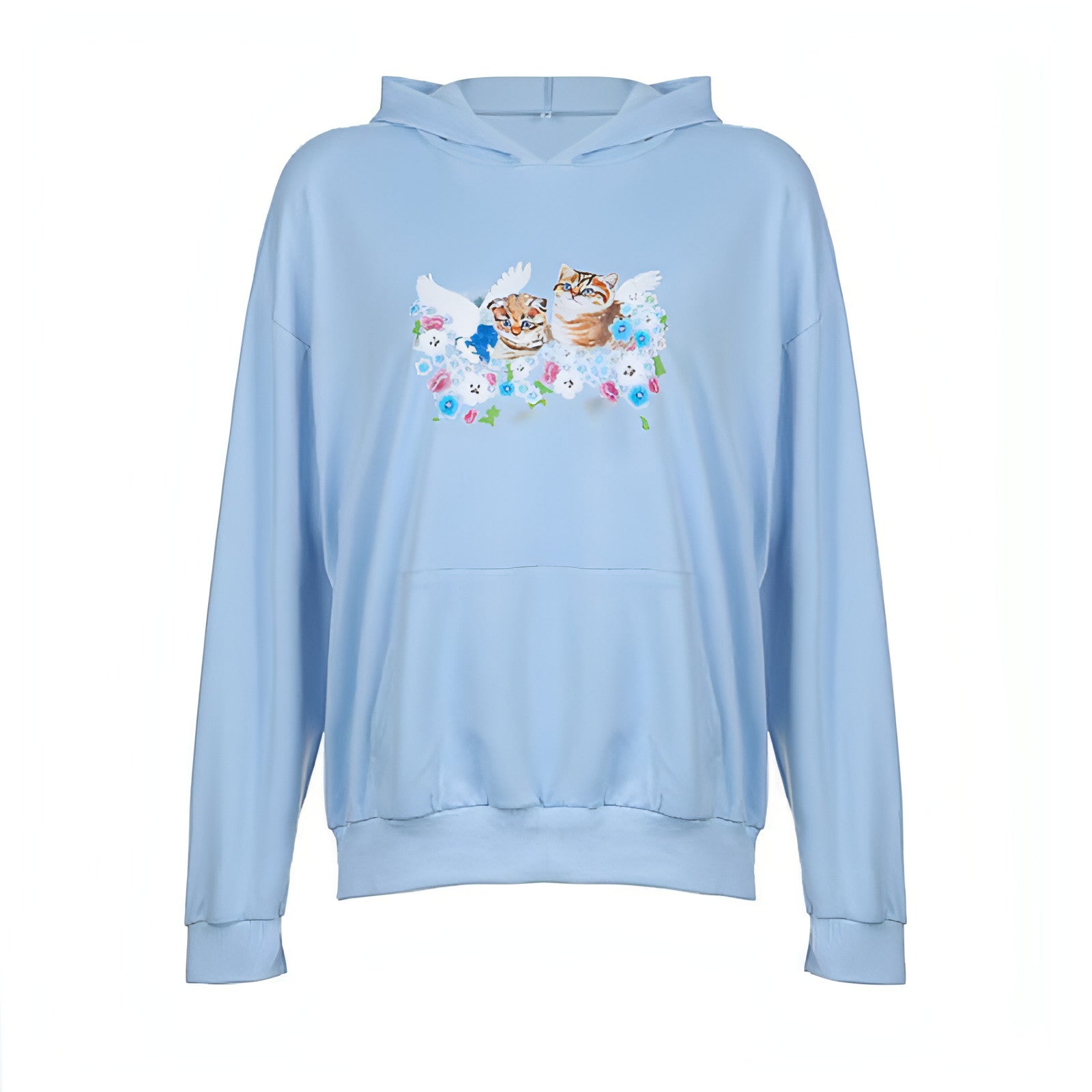 Cat Print Hooded Loose Pullover Long Sleeve Casual Sweater Women