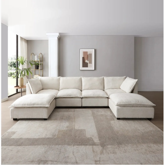 LuxeCasa™ – Modular Linen Sectional Sofa with Convertible Ottoman (US Warehouse)