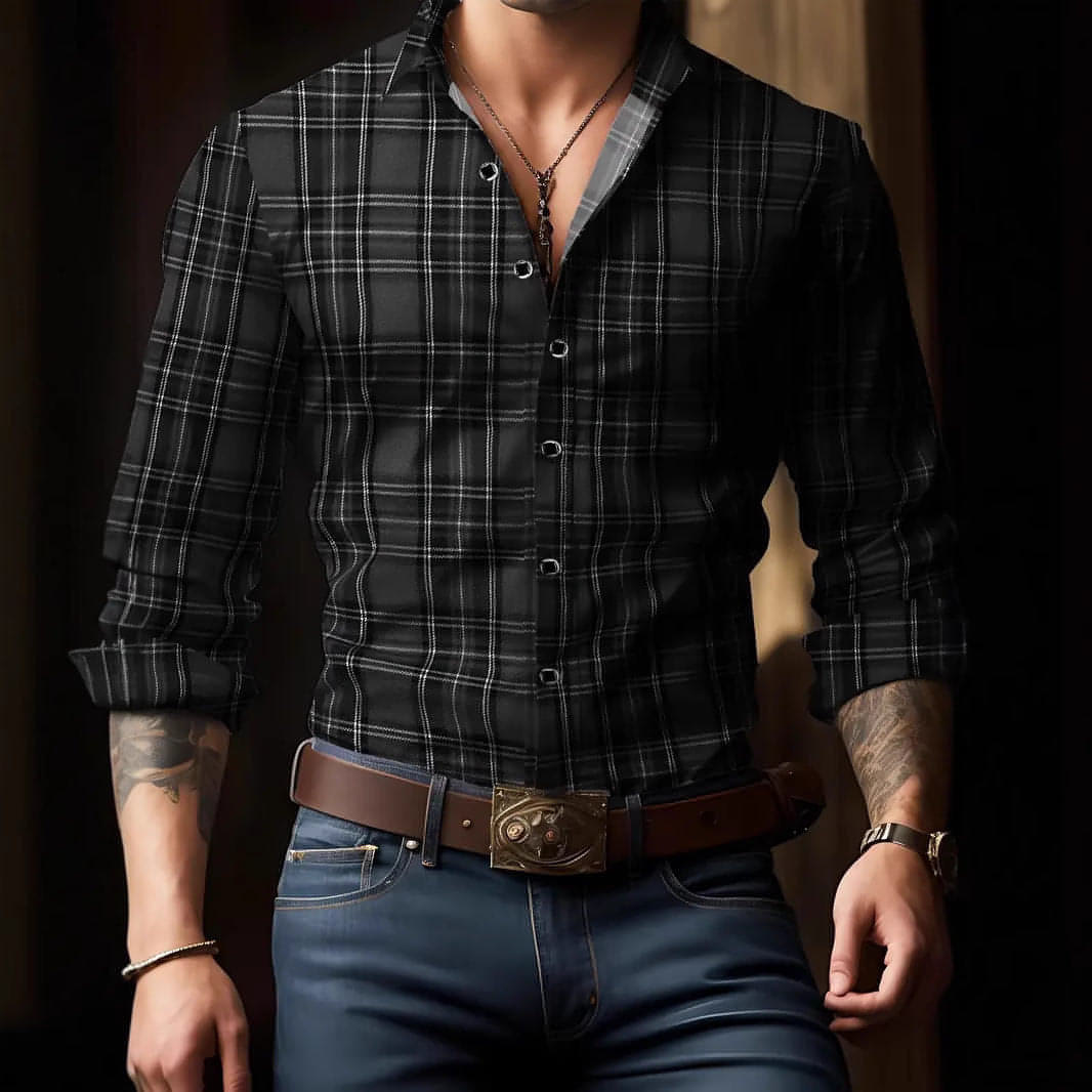 Volkswagen Casual Men's Lattice Long-Sleeve Shirt – Breathable & Versatile