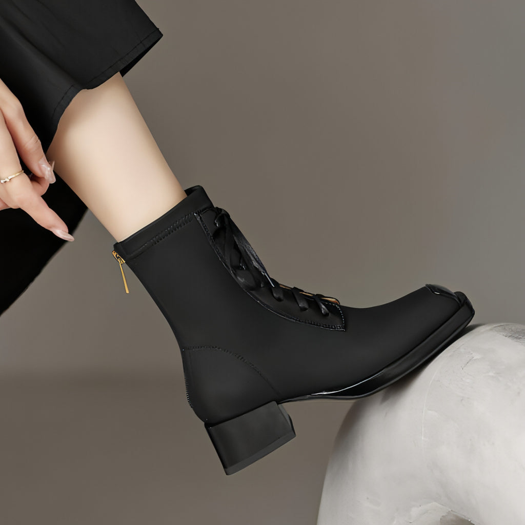 Women's Vintage Short Lace-up Skinny Stretch  Boots