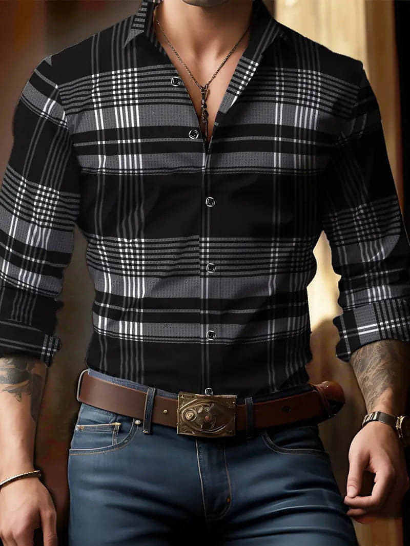 Volkswagen Casual Men's Lattice Long-Sleeve Shirt – Breathable & Versatile