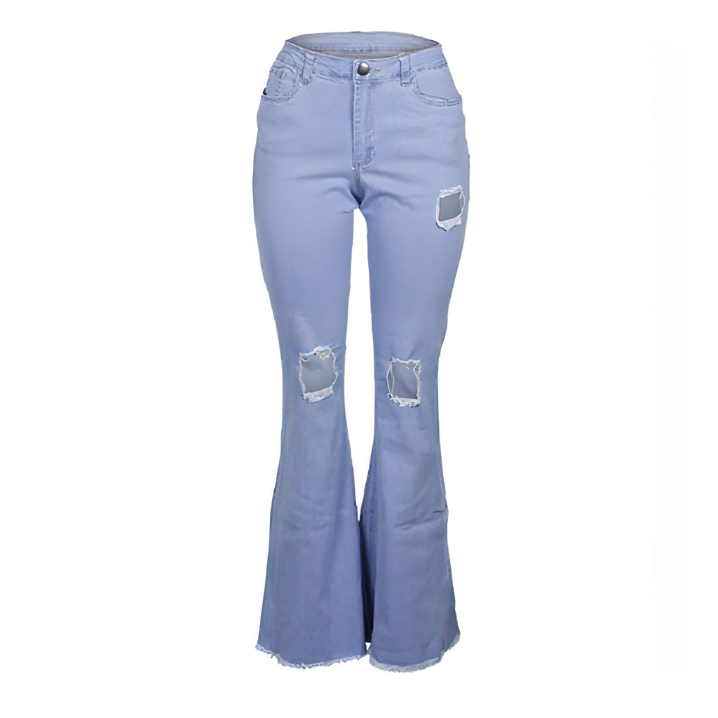 Vintage shredded solid color flared jeans women