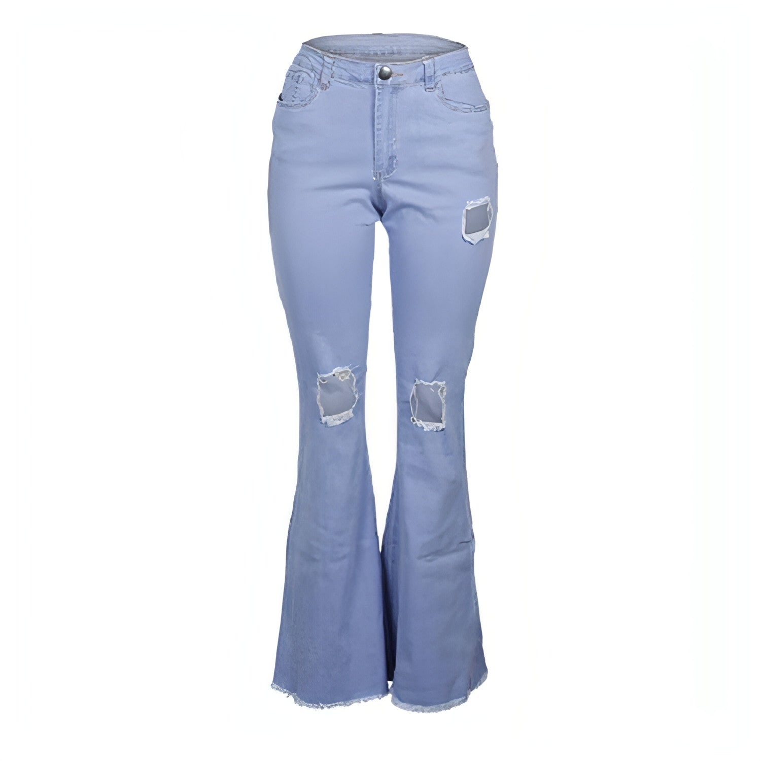 Vintage shredded solid color flared jeans women