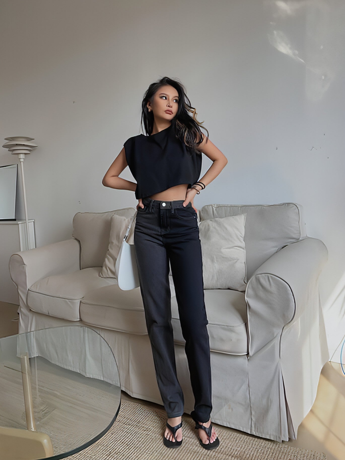 Jeans Look Thin Straight Trousers Women