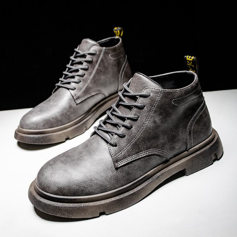 Men's Shoes High-top Sleeve Men's Leather Boots Cowhide British Retro Cashmere