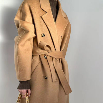 Water Ripple Cashmere Women's Long Reversible Coat – Luxury & Versatility