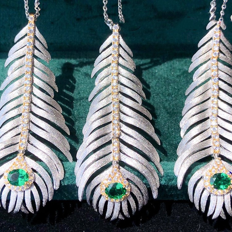 LuxeJewels™ –- 925 Silver Brushed Feather Pendant Necklace