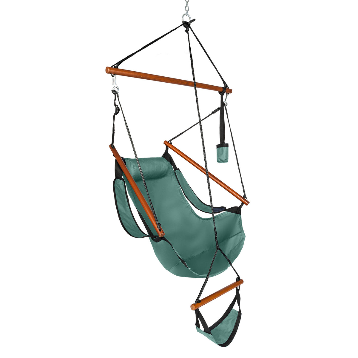LuxeSwing™ – Oxford Hanging Chair with Wooden Bar & Cup Holder, Green (US Warehouse)