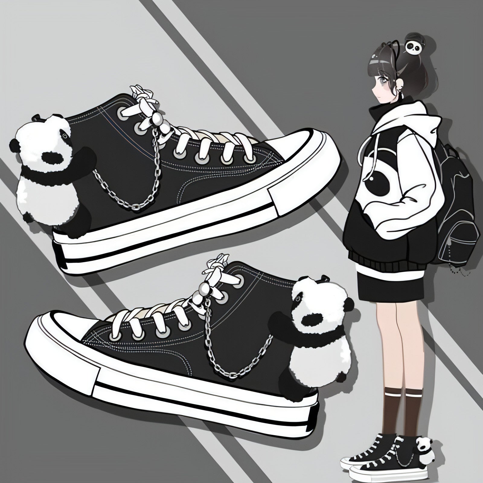 PandaX™ – High Top Canvas Sneakers with Plush Panda