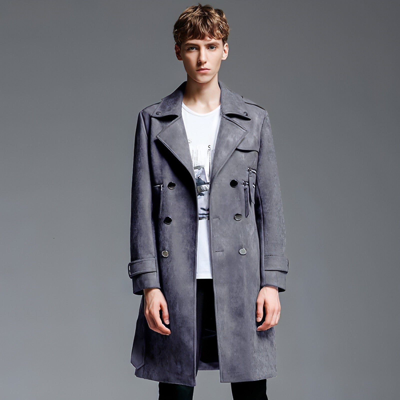 NordWool™ – Double-Breasted Suede Trench Coat