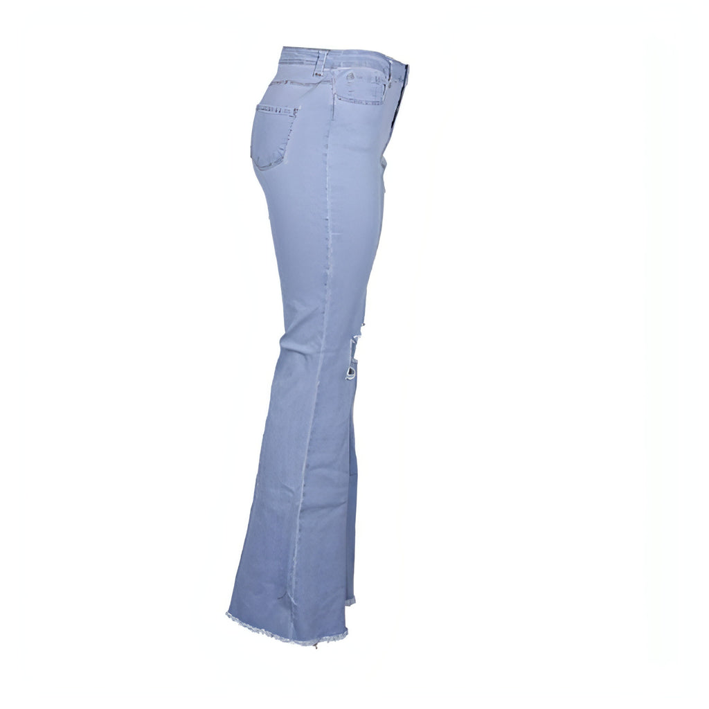Vintage shredded solid color flared jeans women