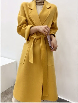 Women's Fashion Double-Sided Cashmere Water Ripple Coat – Luxury & Versatility