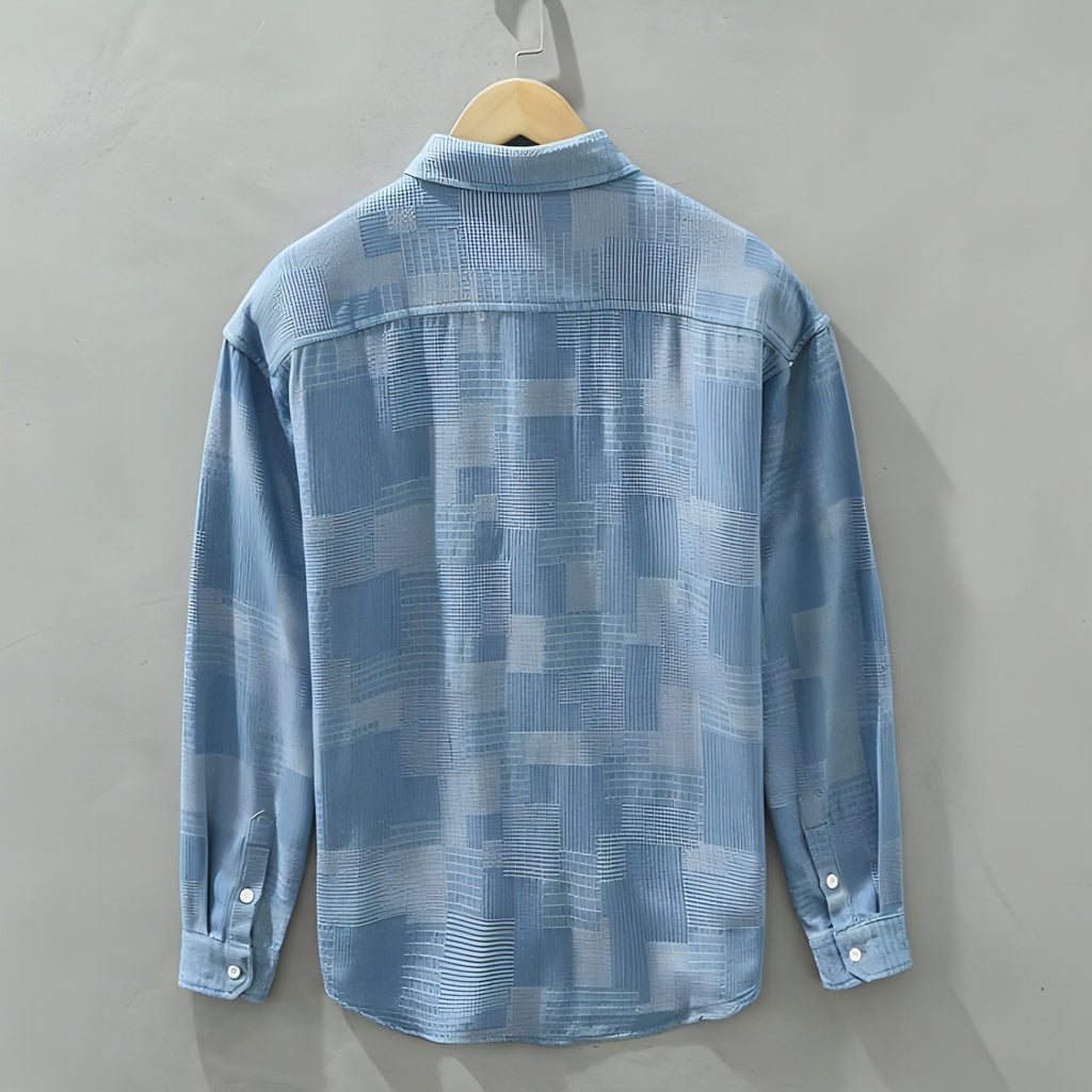Jacquard Color Matching Casual Denim Long-sleeved DressShirt Men's