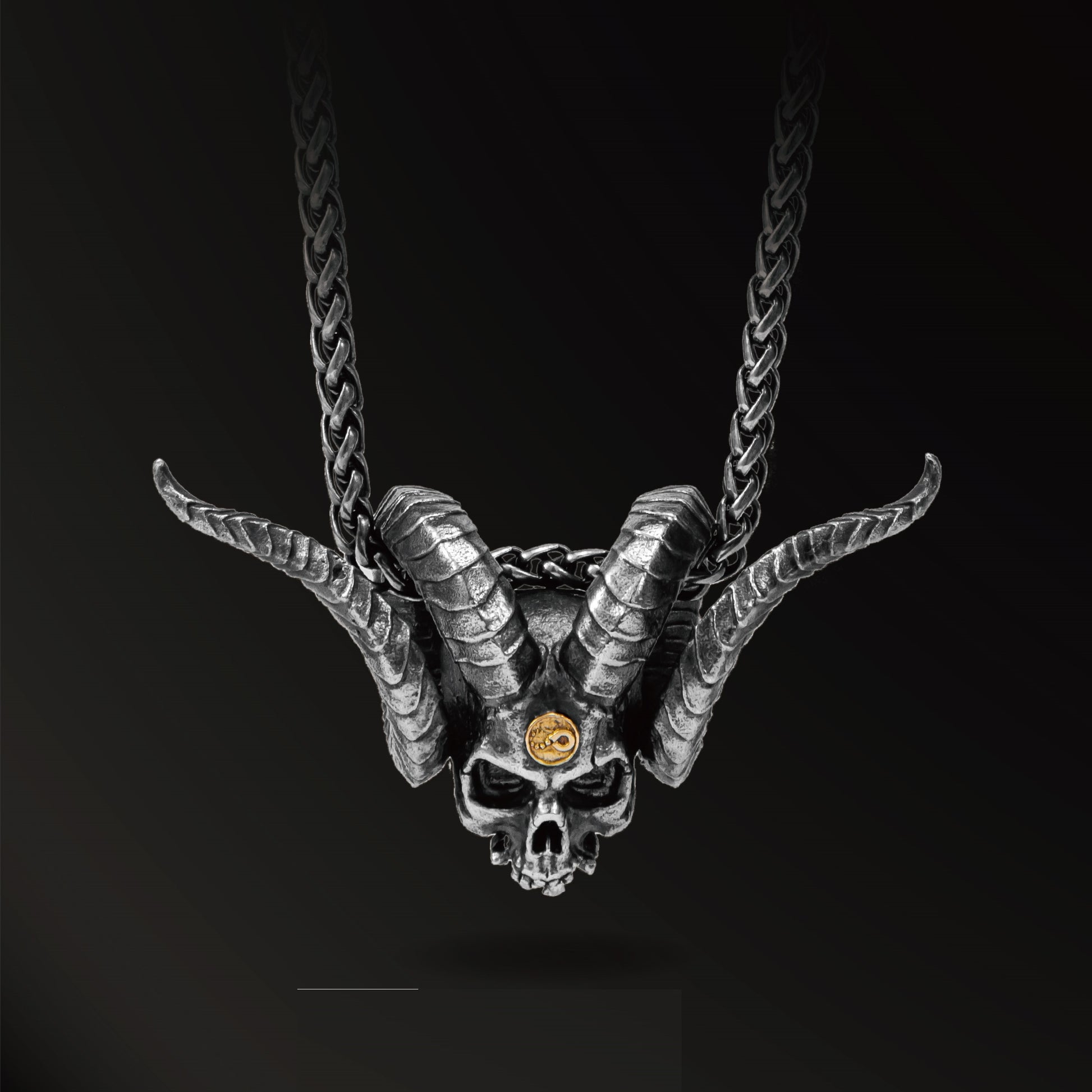 Magaraci™ 925 Silver Antique Pendant Inlaid With 18k Gold Punk Necklace