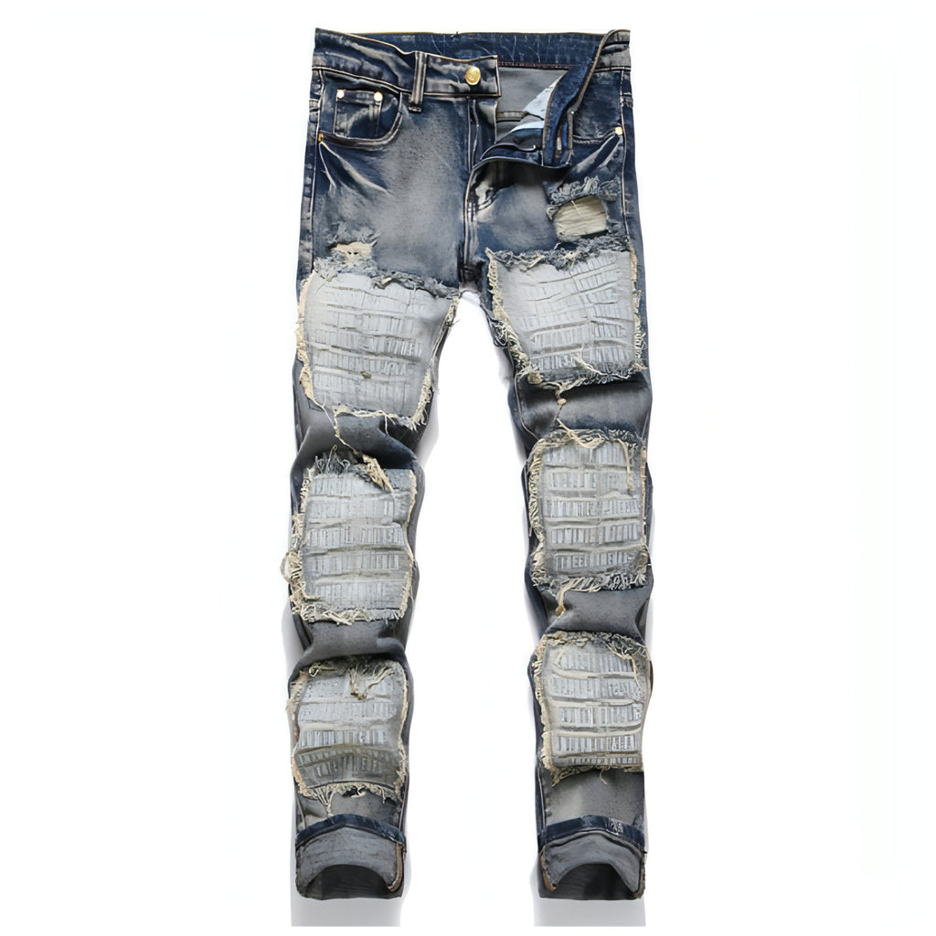 RawEdge™ – Distressed Patchwork Slim Jeans