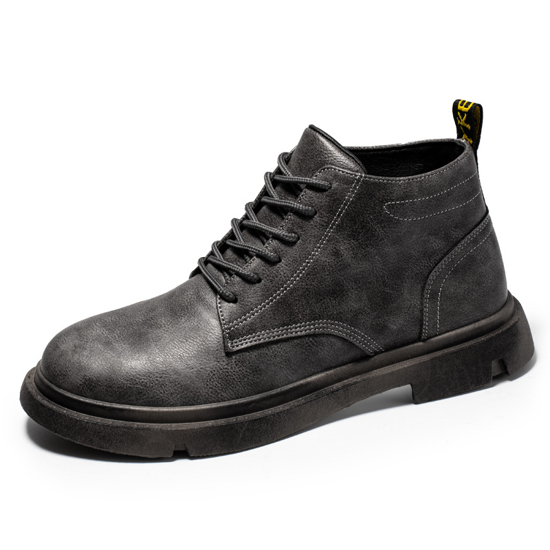 Men's Shoes High-top Sleeve Men's Leather Boots Cowhide British Retro Cashmere