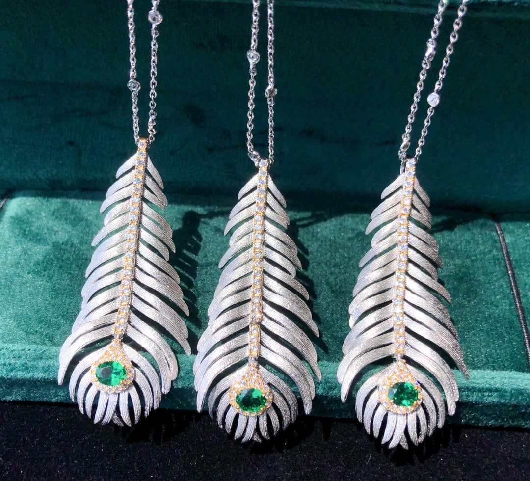 LuxeJewels™ –- 925 Silver Brushed Feather Pendant Necklace