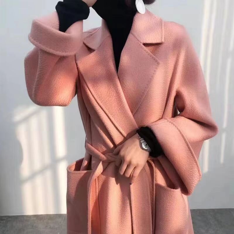 Women's Fashion Double-Sided Cashmere Water Ripple Coat – Luxury & Versatility