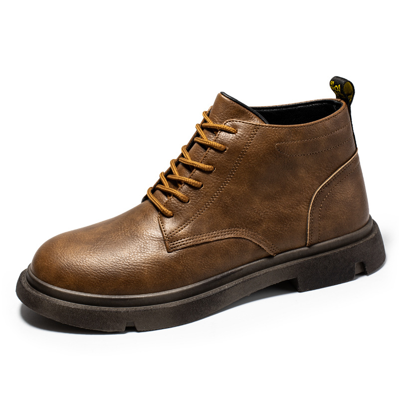 Men's Shoes High-top Sleeve Men's Leather Boots Cowhide British Retro Cashmere