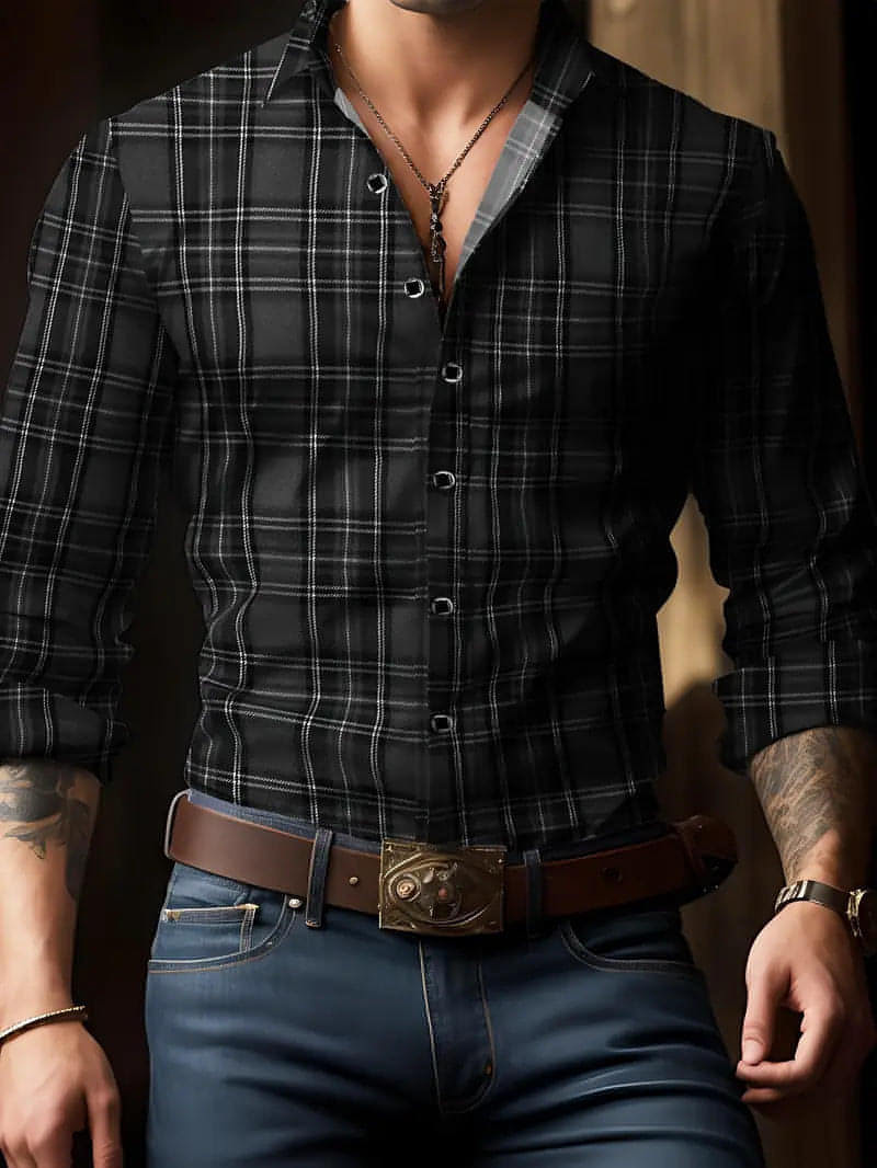 Volkswagen Casual Men's Lattice Long-Sleeve Shirt – Breathable & Versatile