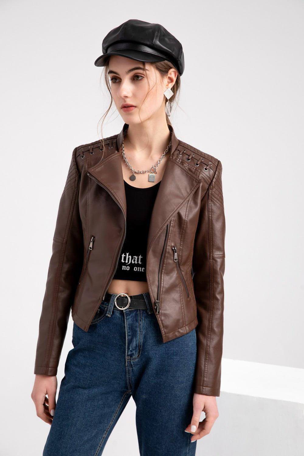UrbanMuse™ – Faux Leather Chic Rider Jacket