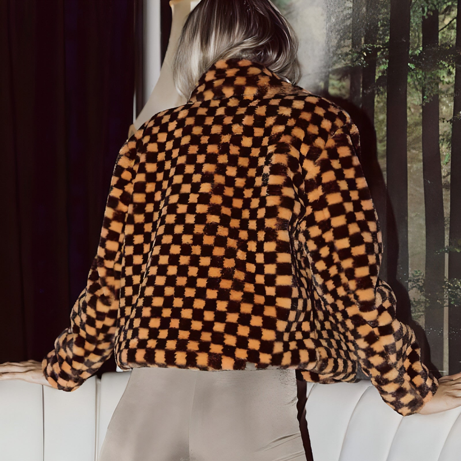 Checkerboard Plaid Sweater Women Street Hipster Blouse