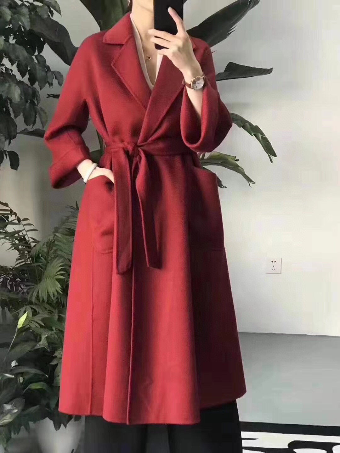 Women's Long Water Ripple Double-Sided Wool Coat – Elegant & Versatile Winter Wear