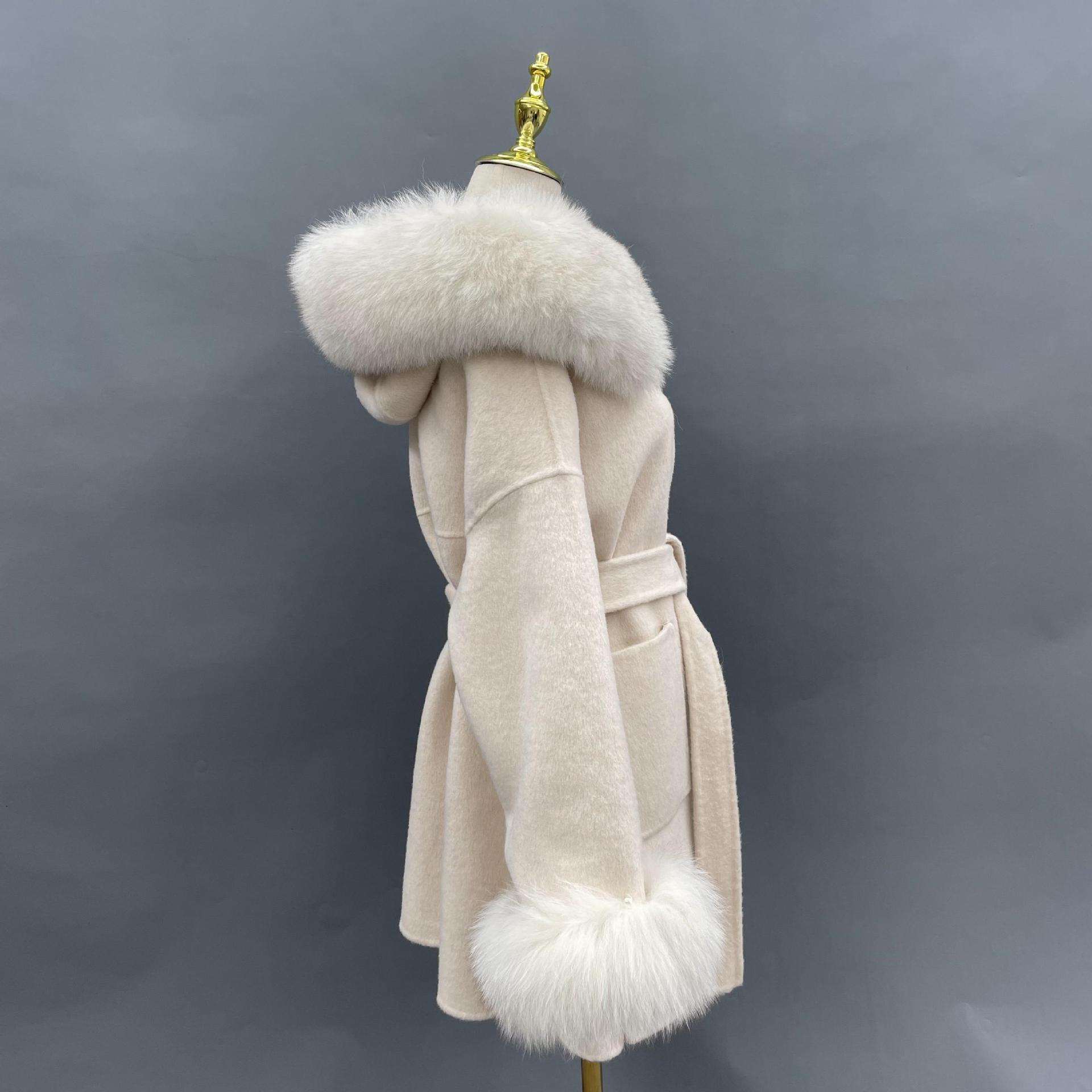 Oversized Fur Collar Hooded Double-Sided Wool Coat – Luxurious Warmth & Style