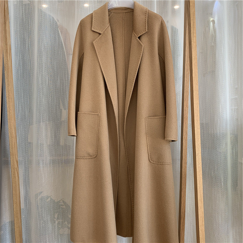 Water Ripple Cashmere Women's Long Reversible Coat – Luxury & Versatility