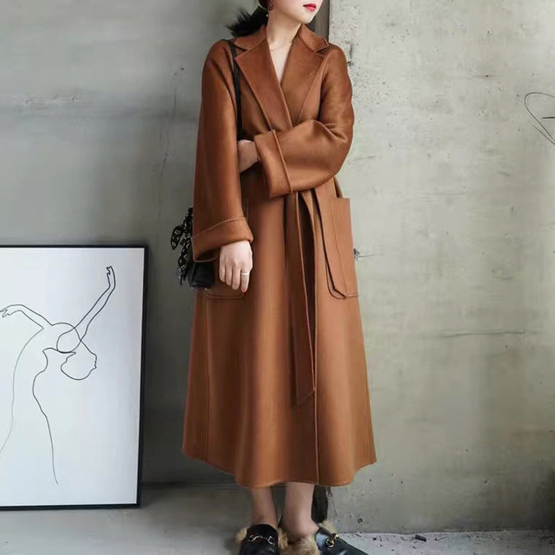 Women's Long Water Ripple Double-Sided Wool Coat – Elegant & Versatile Winter Wear