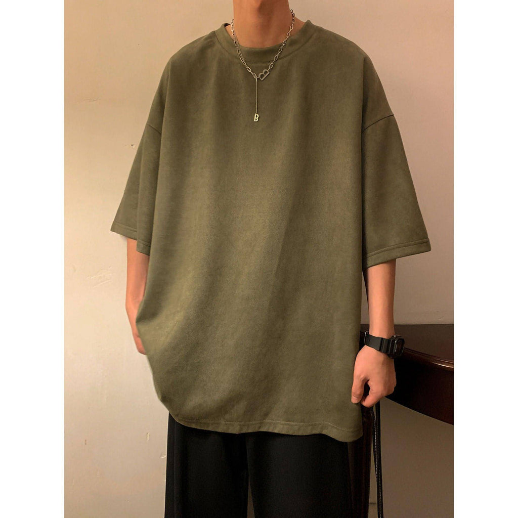 Solid Color Plus Size Casual American Suede Light Board Short Sleeve Men