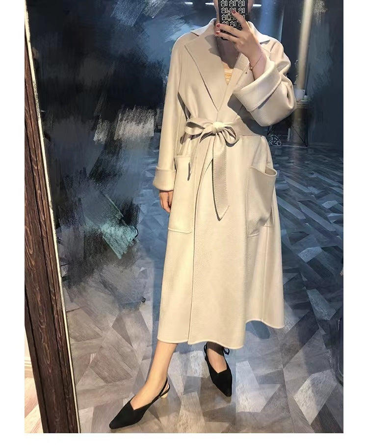 Women's Fashion Double-Sided Cashmere Water Ripple Coat – Luxury & Versatility