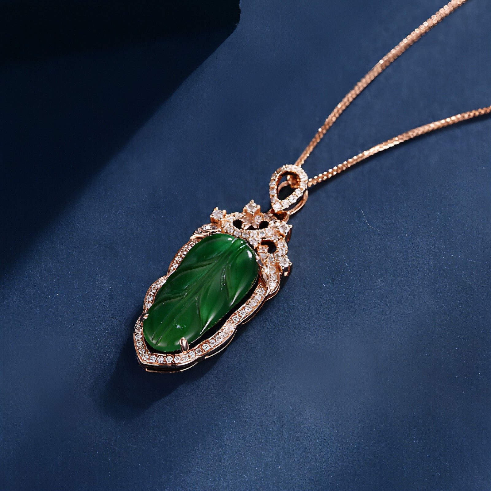 18K Gold Inlaid Emerald Necklace with Diamond Details