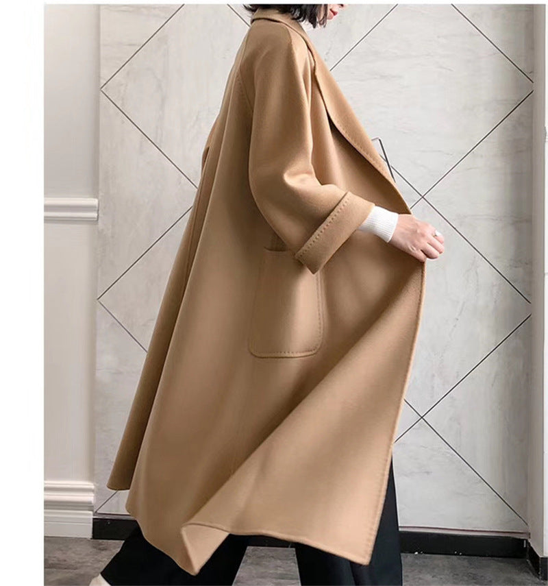 Water Ripple Cashmere Women's Long Reversible Coat – Luxury & Versatility