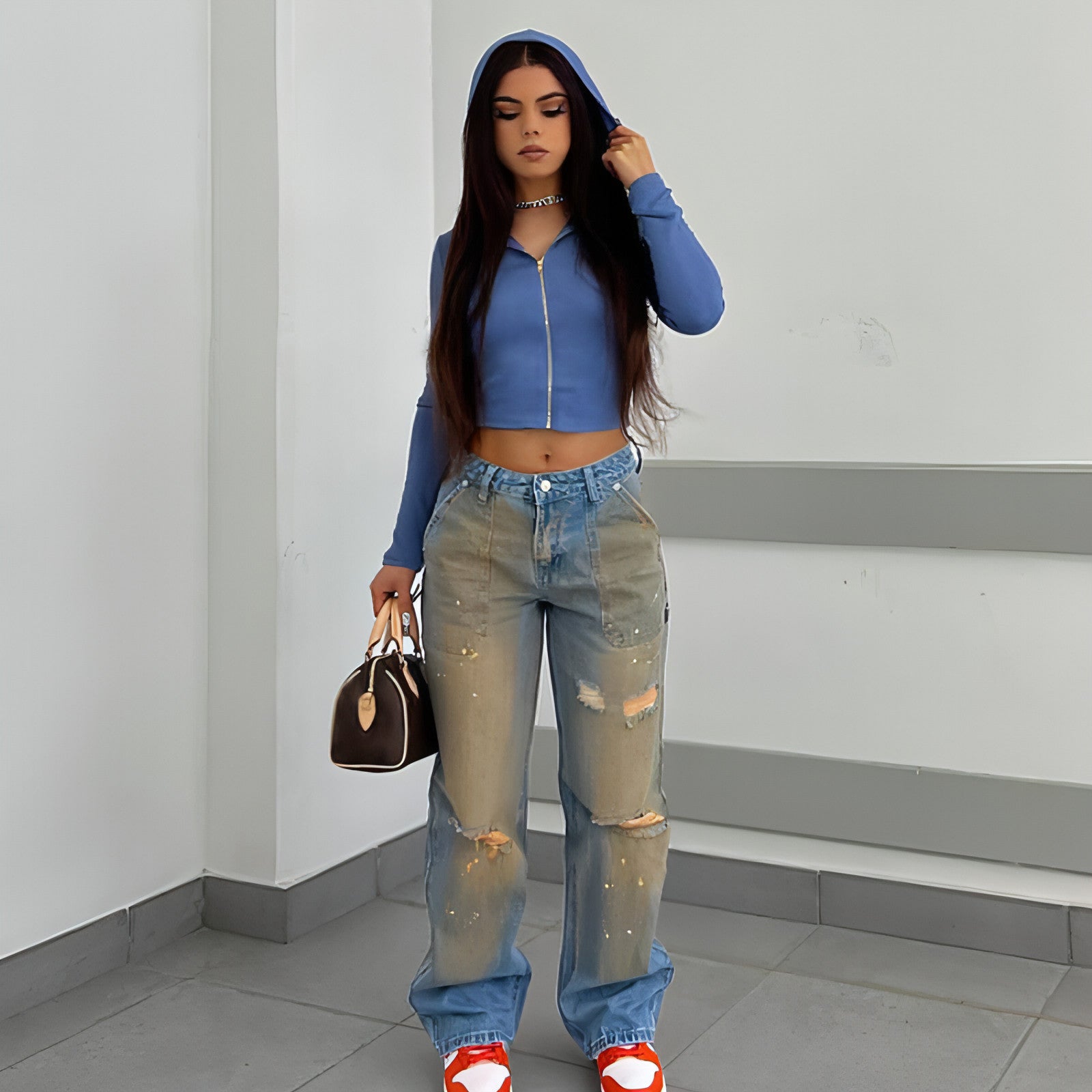 A1. Loose Straight Fashion Street Denim Trousers For Women