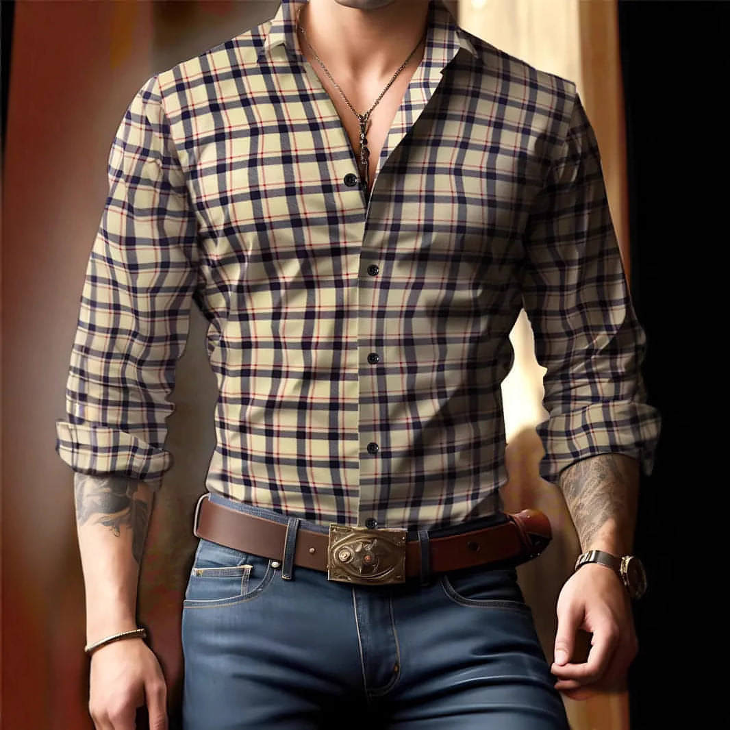 Volkswagen Casual Men's Lattice Long-Sleeve Shirt – Breathable & Versatile