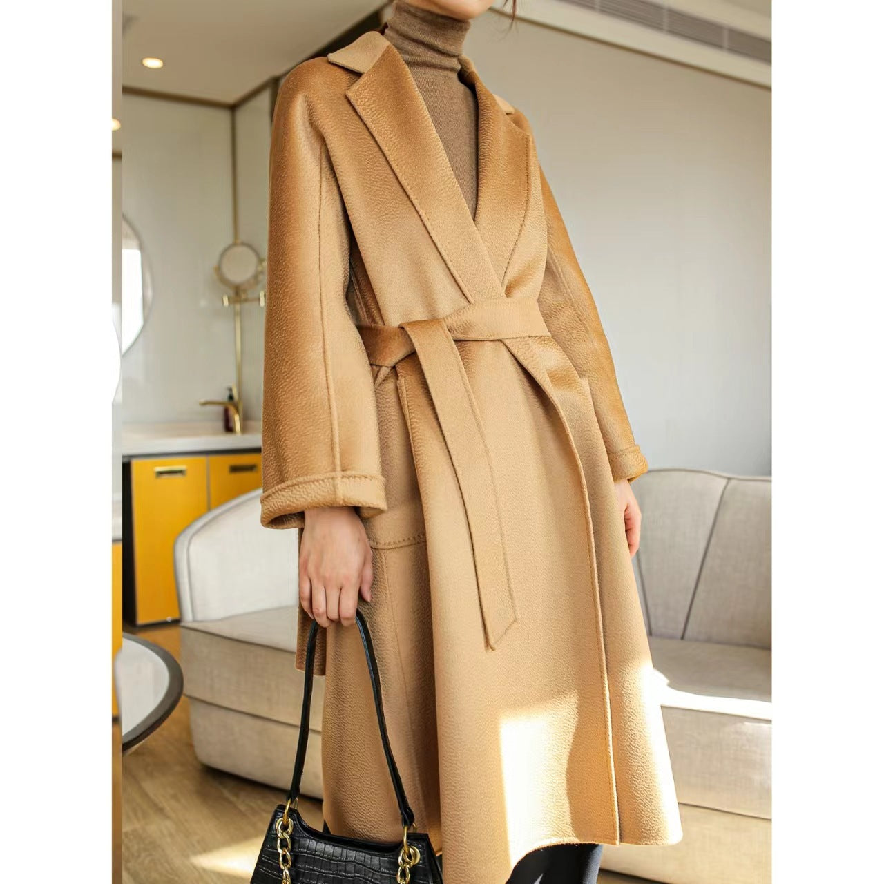 Women's Fashion Double-Sided Cashmere Water Ripple Coat – Luxury & Versatility