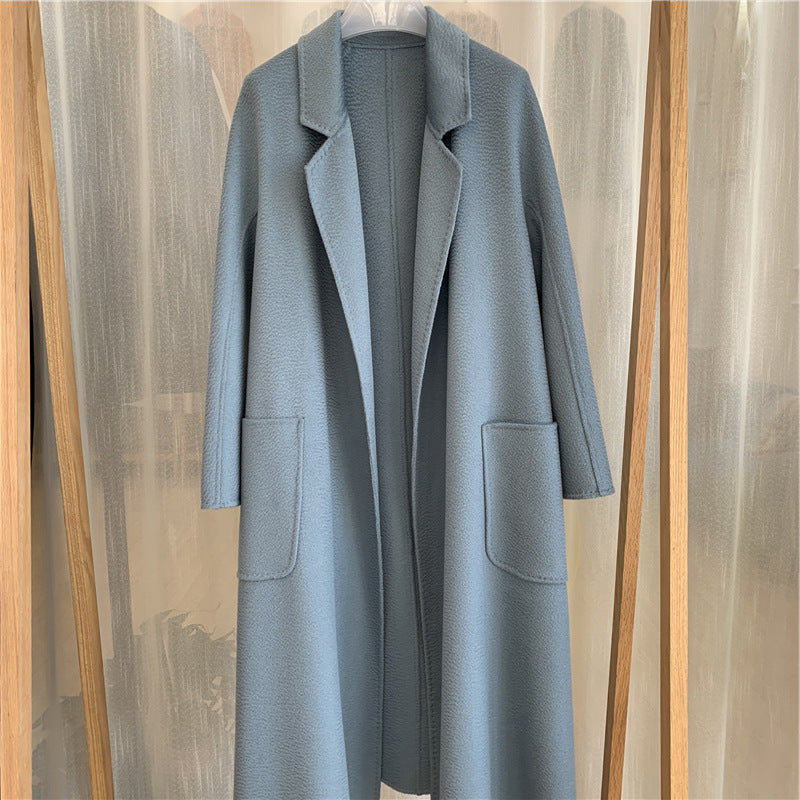 Water Ripple Cashmere Women's Long Reversible Coat – Luxury & Versatility