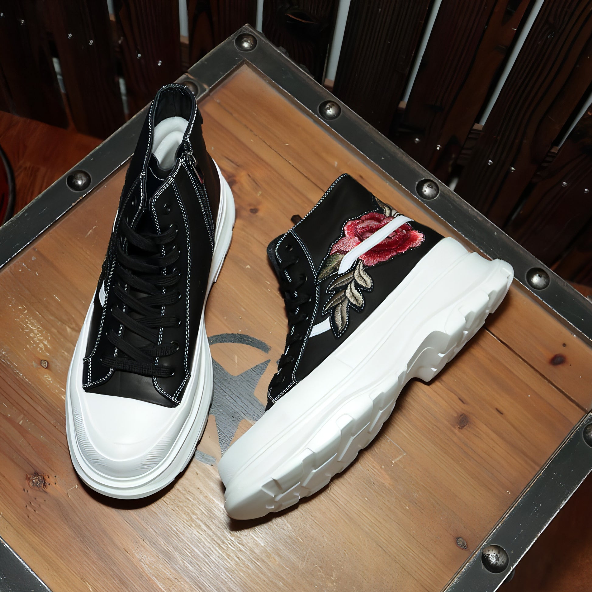 UrbanReign™ – Embroidered Leather High-Tops