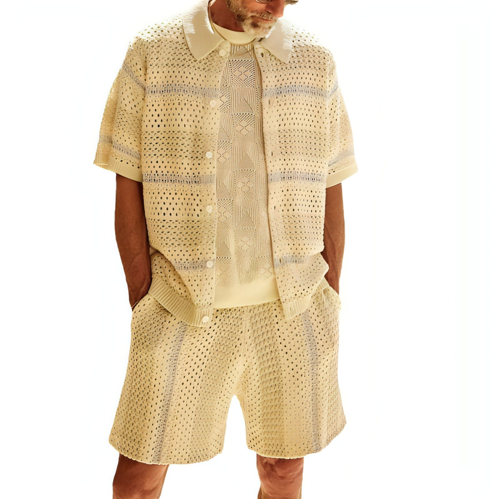 Knitted Sweater Shorts Color Matching Two-piece Suit Men