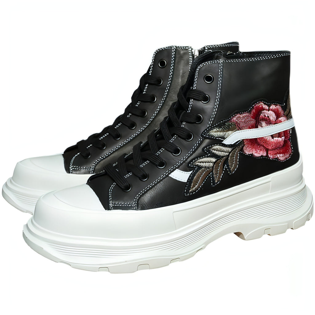 UrbanReign™ – Embroidered Leather High-Tops