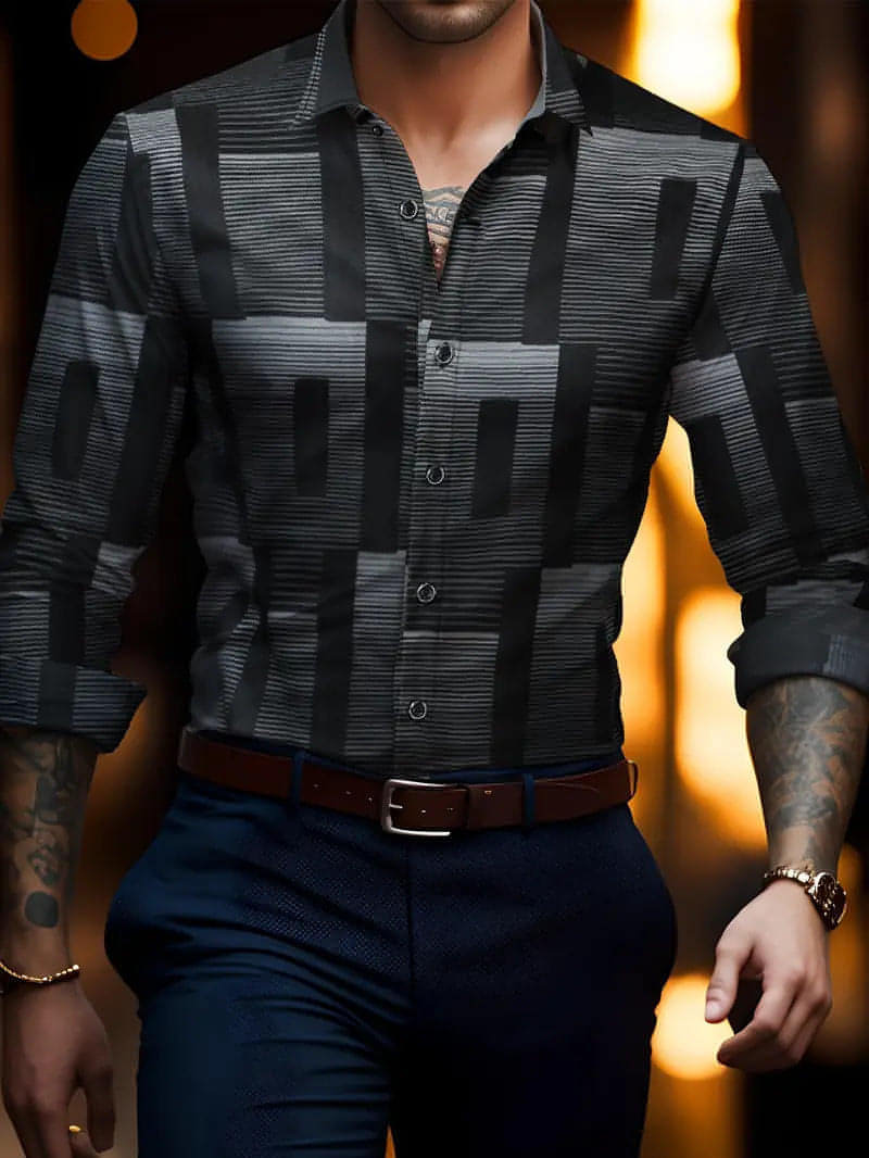 Volkswagen Casual Men's Lattice Long-Sleeve Shirt – Breathable & Versatile