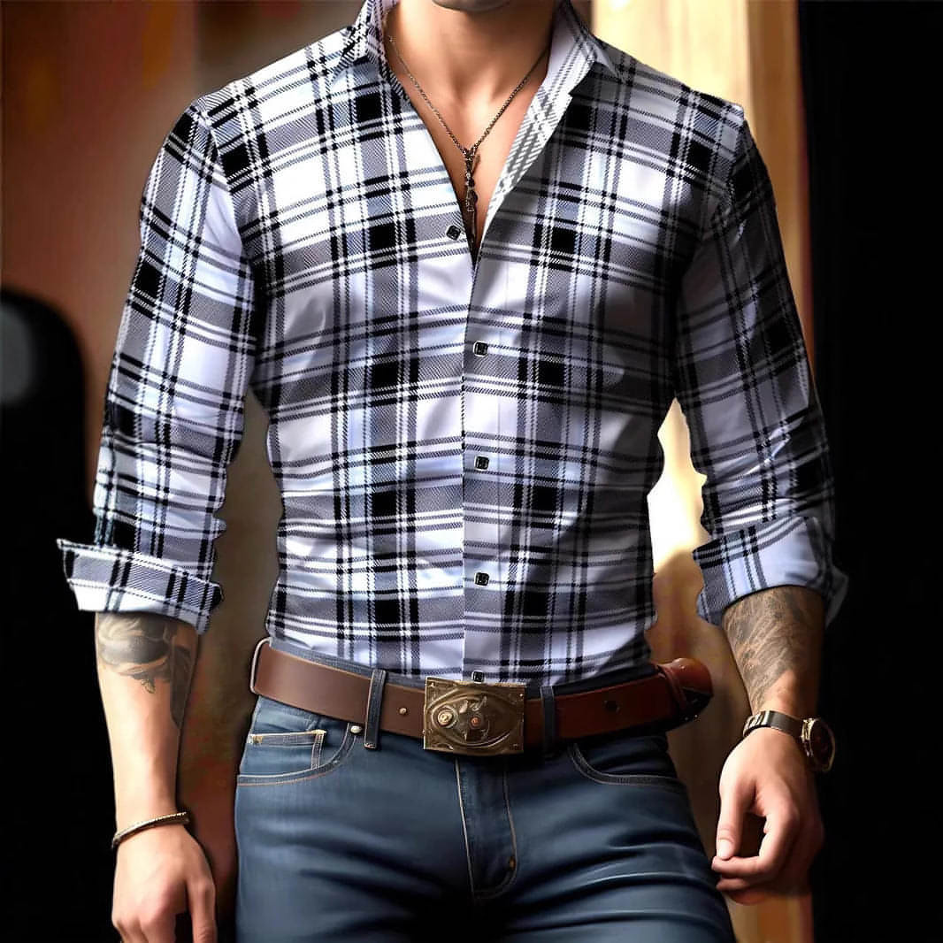 Volkswagen Casual Men's Lattice Long-Sleeve Shirt – Breathable & Versatile