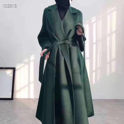 Women's Long Water Ripple Double-Sided Wool Coat – Elegant & Versatile Winter Wear