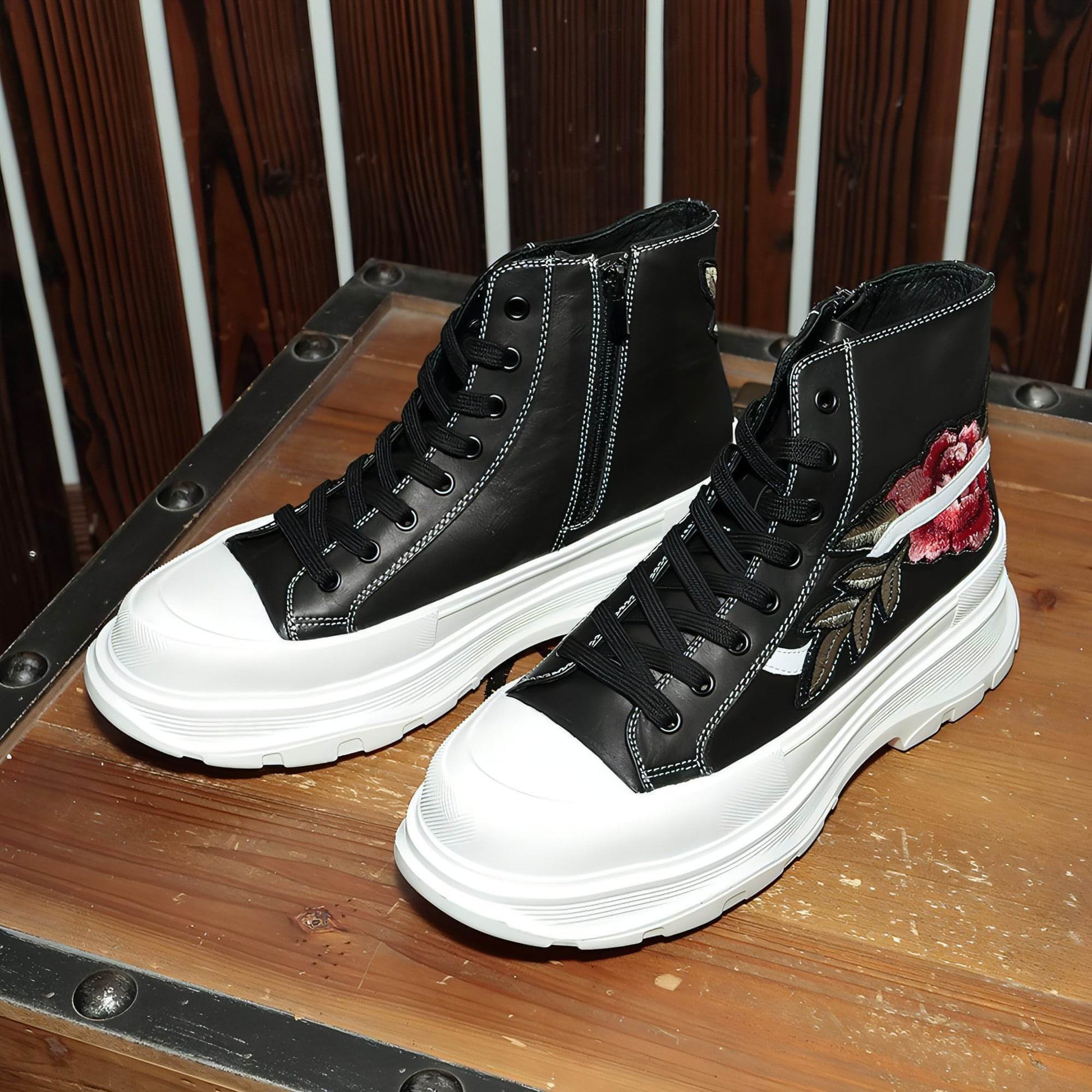 UrbanReign™ – Embroidered Leather High-Tops