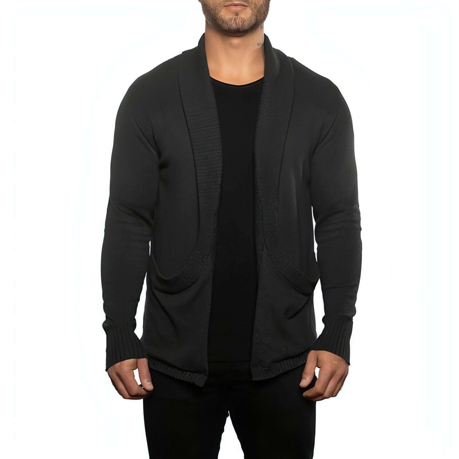 Solid Color Cardigan Sweater With Pockets Casual Men's Long-sleeved