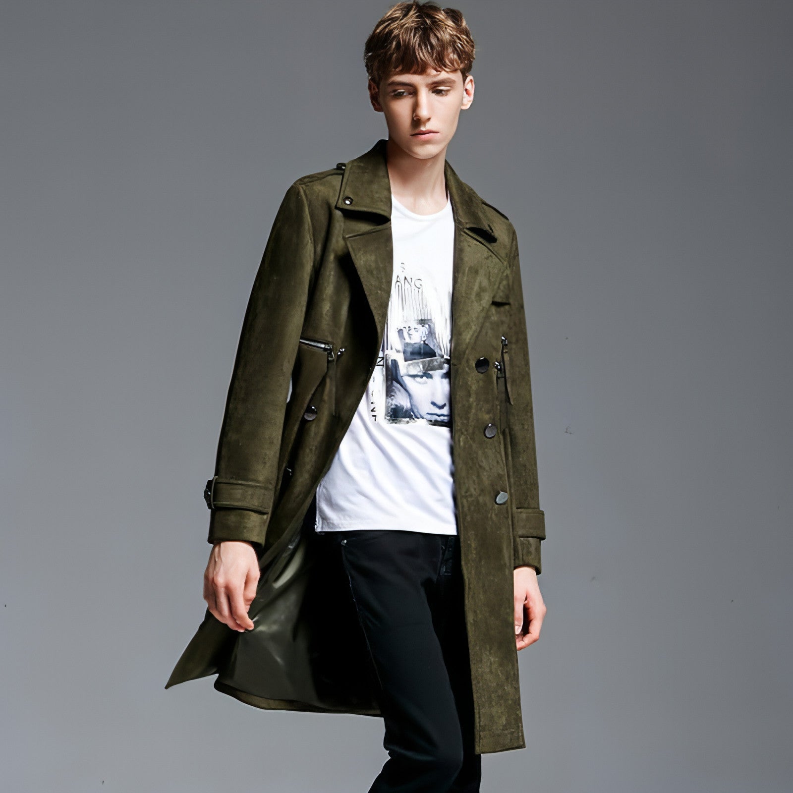 NordWool™ – Double-Breasted Suede Trench Coat