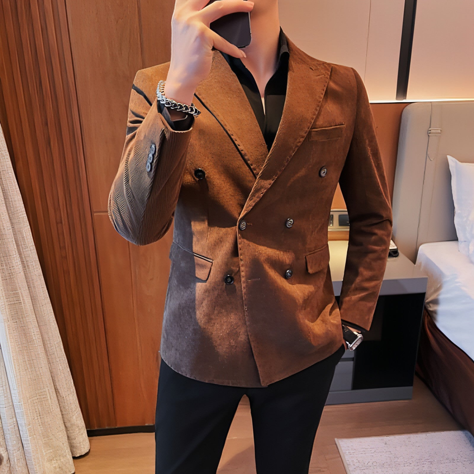 Light Luxury Corduroy Suit Jacket Autumn And Winter Double Breasted Casual