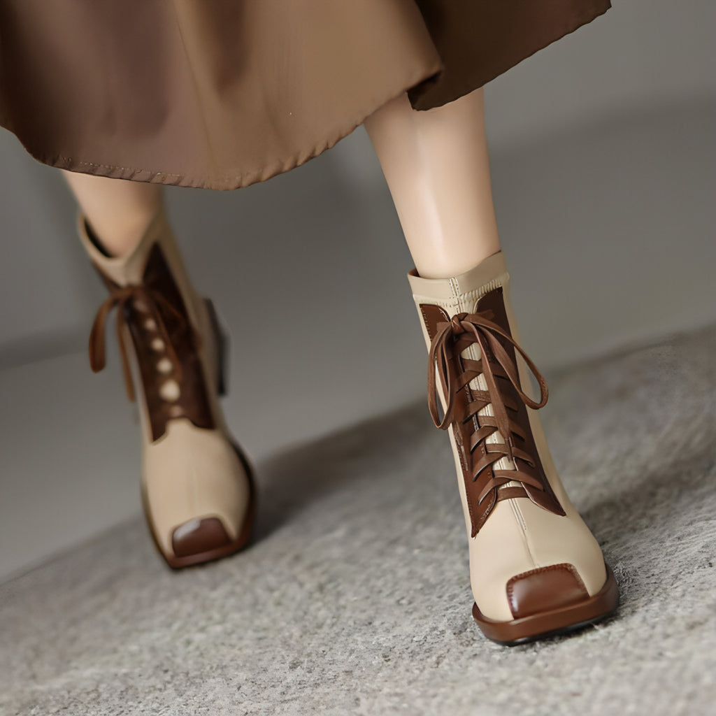 Women's Vintage Short Lace-up Skinny Stretch  Boots