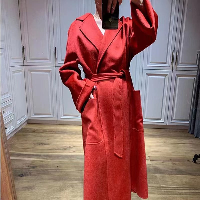 Women's Fashion Double-Sided Cashmere Water Ripple Coat – Luxury & Versatility